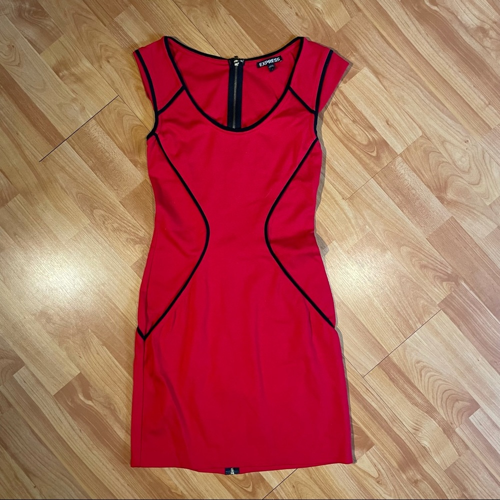 Red express bodycon mini dress w/ black trim Small